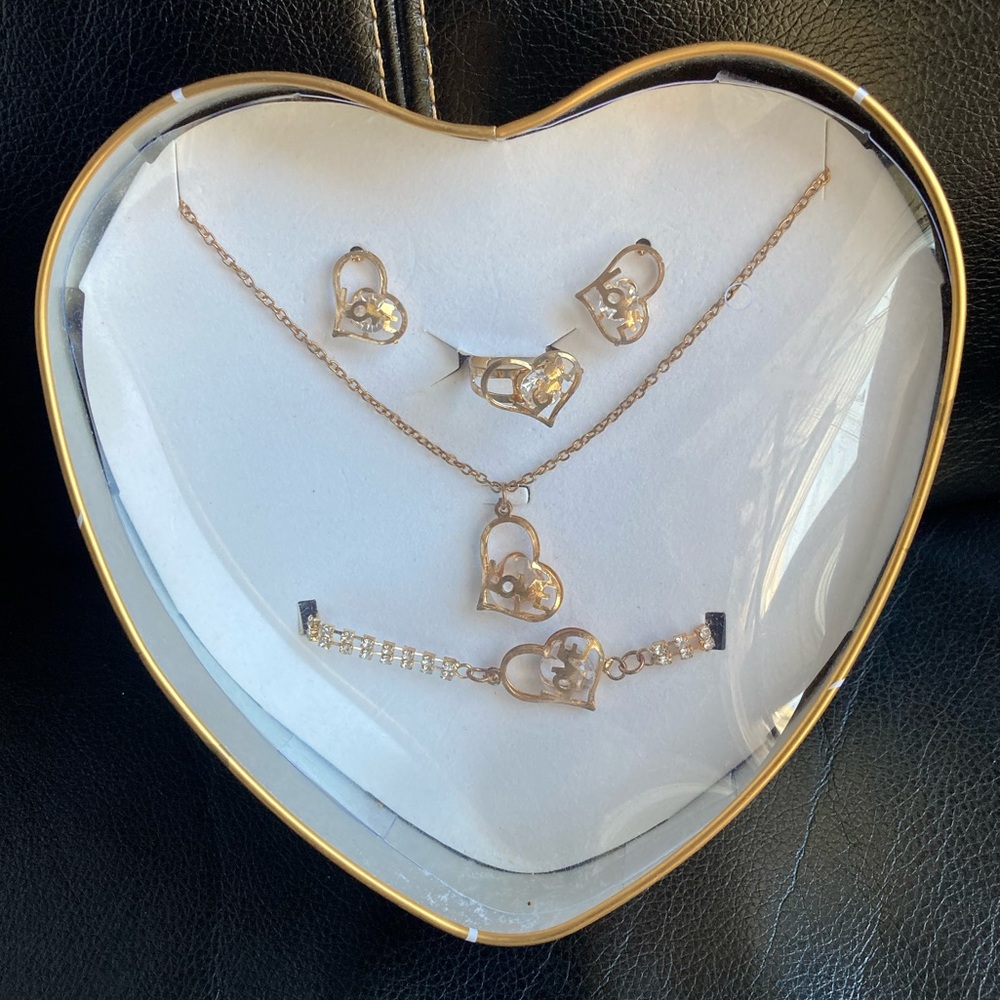 Momentum Brand Gold-tone Rhinestones 5pc Necklace, Earrings, Bracelet & Ring Set